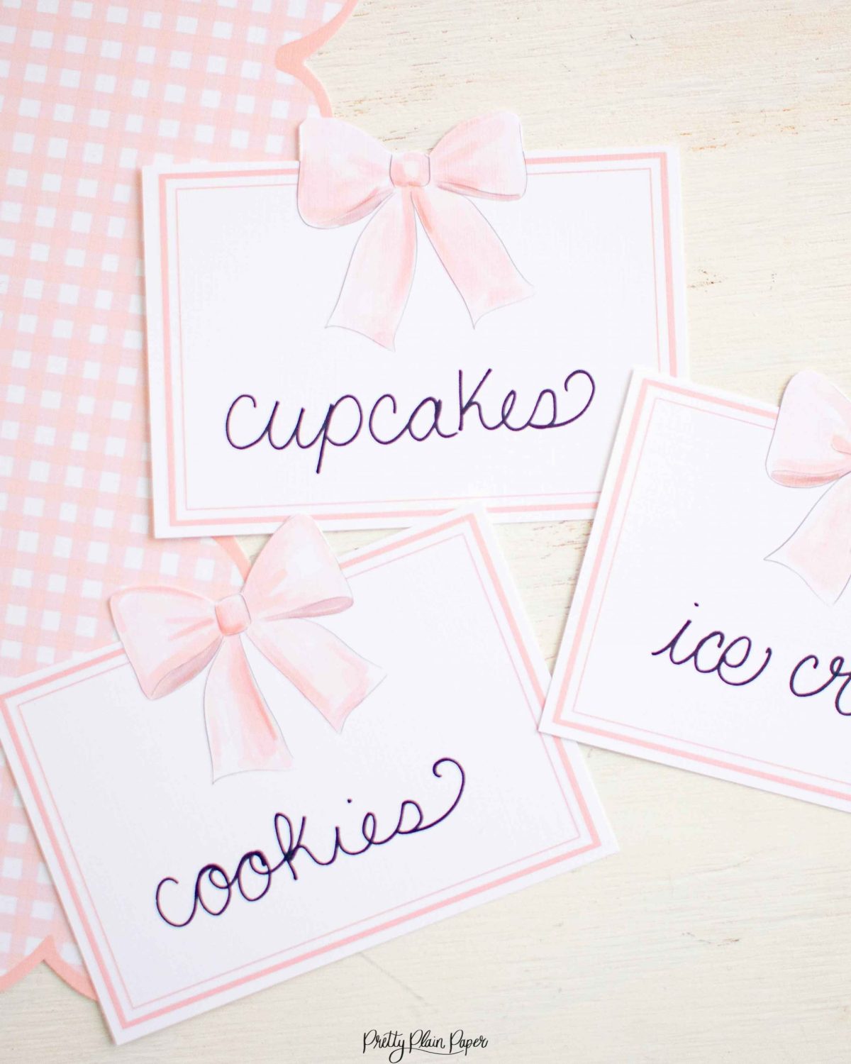 Watercolor Pink Bow Birthday Party, Invitation and Backdrop and Matching Party Decor by Pretty Plain Paper