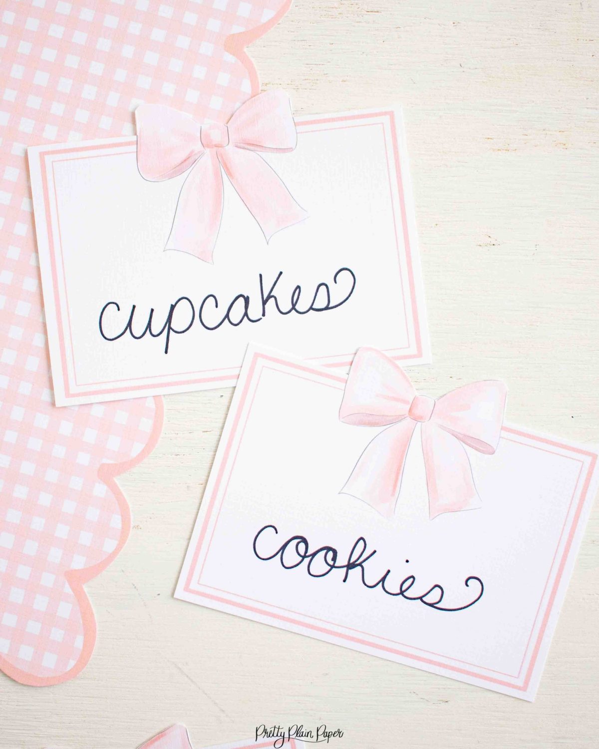 Watercolor Pink Bow Birthday Party, Invitation and Backdrop and Matching Party Decor by Pretty Plain Paper