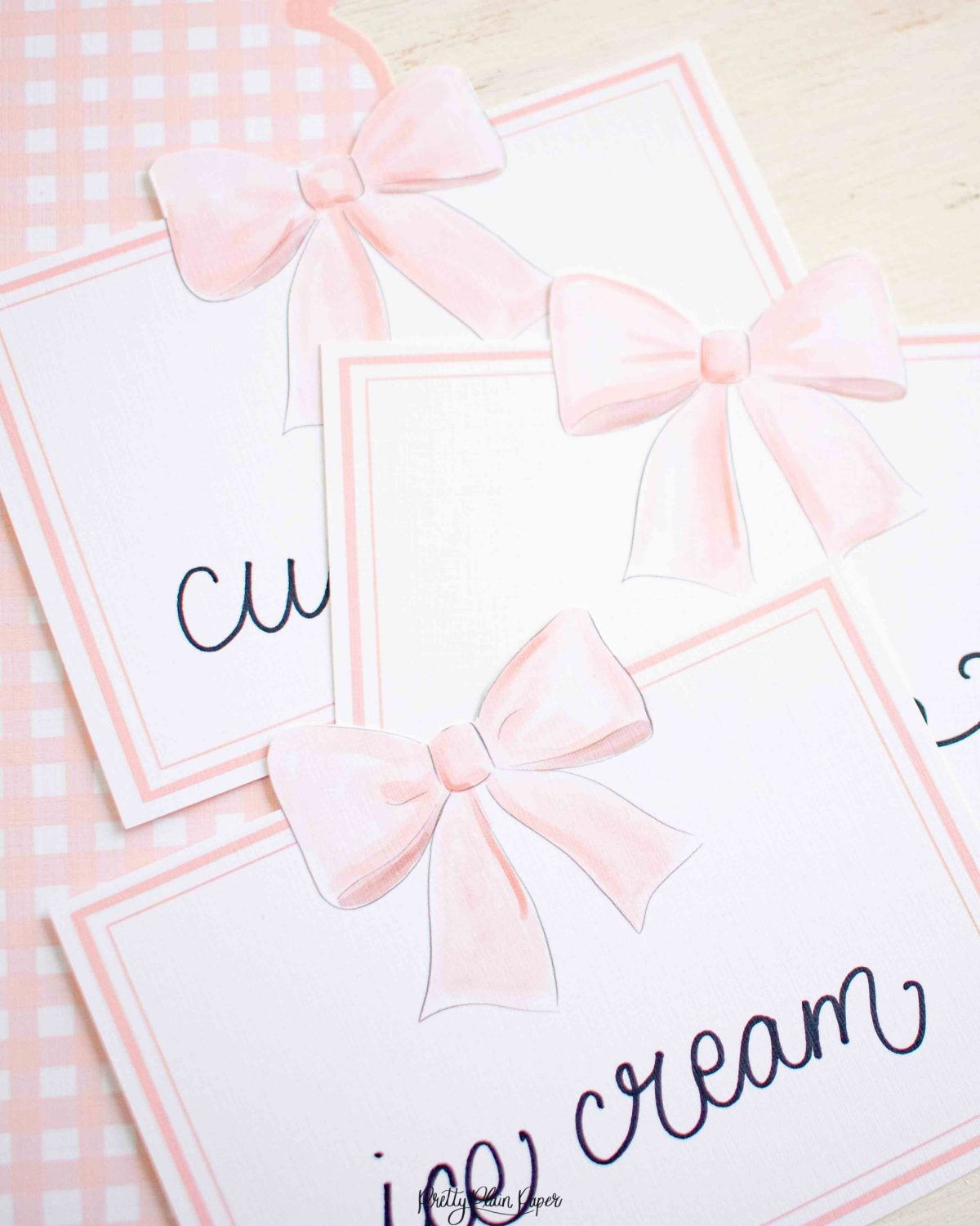 Watercolor Pink Bow Birthday Party, Invitation and Backdrop and Matching Party Decor by Pretty Plain Paper