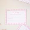 Adopt a Puppy Certificate for a Pink Gingham Puppy Party Favor or Party Activity by Pretty Plain Paper; A Watercolor Pink Puppy Party Set