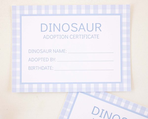 Adopt a Dinosaur Certificate for a Unicorn Party Favor or Party Activity by Pretty Plain Paper; A Watercolor Unicorn & Dinosaur Party Set