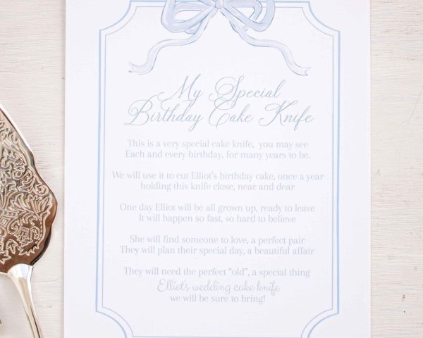 My Birthday Cake Knife Poem Sign Printable by Pretty Plain Paper for a First Birthday Gift
