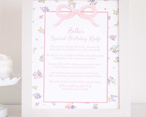 My Birthday Cake Knife Poem Sign Printable by Pretty Plain Paper for a First Birthday Gift