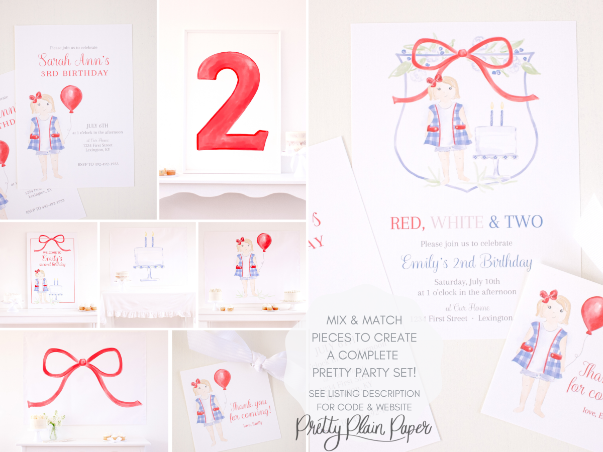 Watercolor Red White and Two Birthday by Pretty Plain Paper