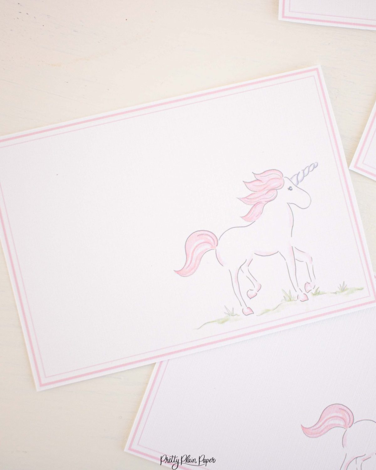 Watercolor Pink Unicorn Food and Beverage Labels by Pretty Plain Paper for a Pink Unicorn Birthday Party or Baby Shower