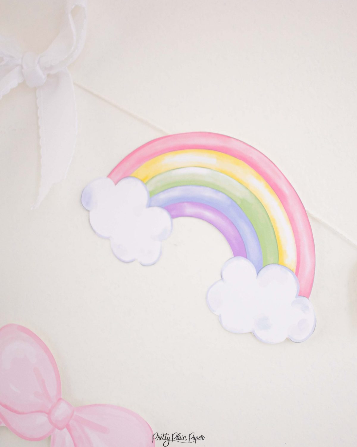 Watercolor Unicorns, Rainbows and Bows Birthday Party Banner by Pretty Plain Paper