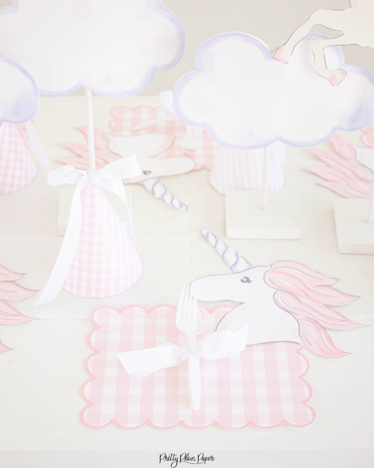 Pink Gingham Party Hats Template and Pink Stripe Party Hats Template by Pretty Plain Paper People