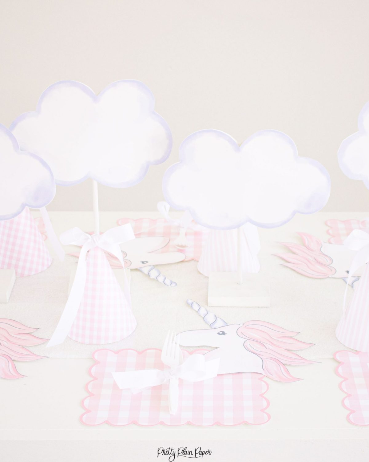 Pink Unicorn and Rainbow Party Printable Tablescape by Pretty Plain Paper