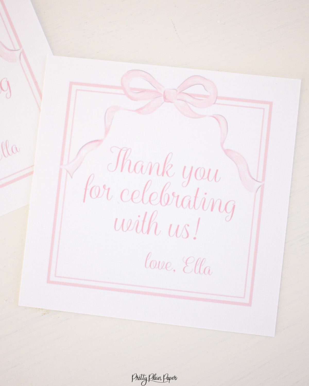 Watercolor Little Girl and Unicorn Favor Tag by Pretty Plain Paper for a Rainbow, Unicorns and Bows Birthday Party with Pink Gingham