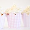 Pink Gingham Cupcake Wrappers and Pink Stripe Cupcake Wrappers with Scallop Edge by Pretty Plain Paper