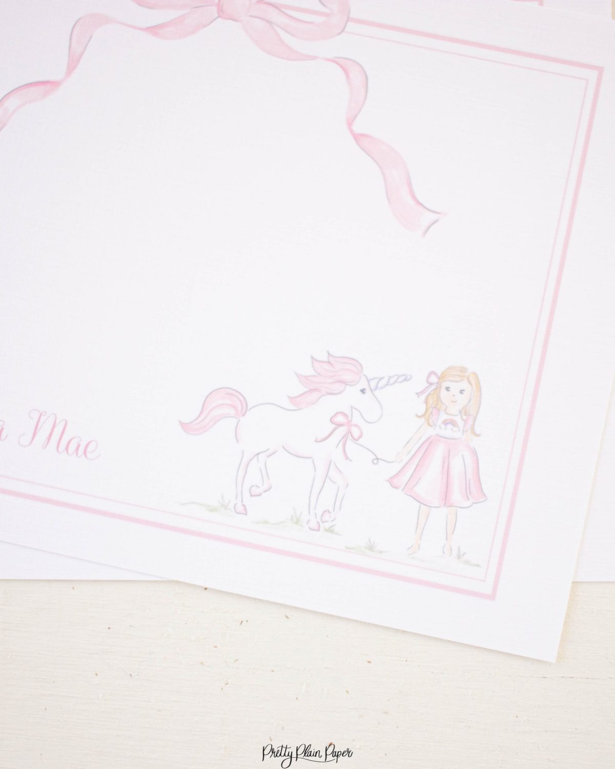 Watercolor Unicorn Thank You Note Card Printable Stationery for a Pink Unicorn Birthday Party by Pretty Plain Paper