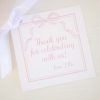 Watercolor Little Girl and Unicorn Favor Tag by Pretty Plain Paper for a Rainbow, Unicorns and Bows Birthday Party with Pink Gingham