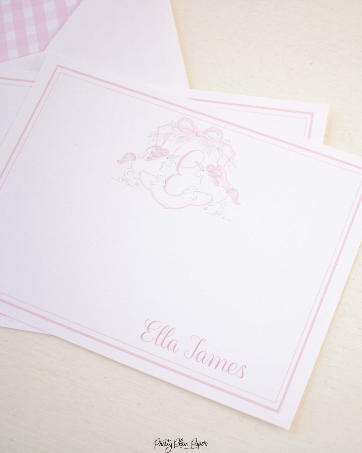 Watercolor Unicorn Thank You Note Card Printable Stationery for a Pink Unicorn Birthday Party by Pretty Plain Paper