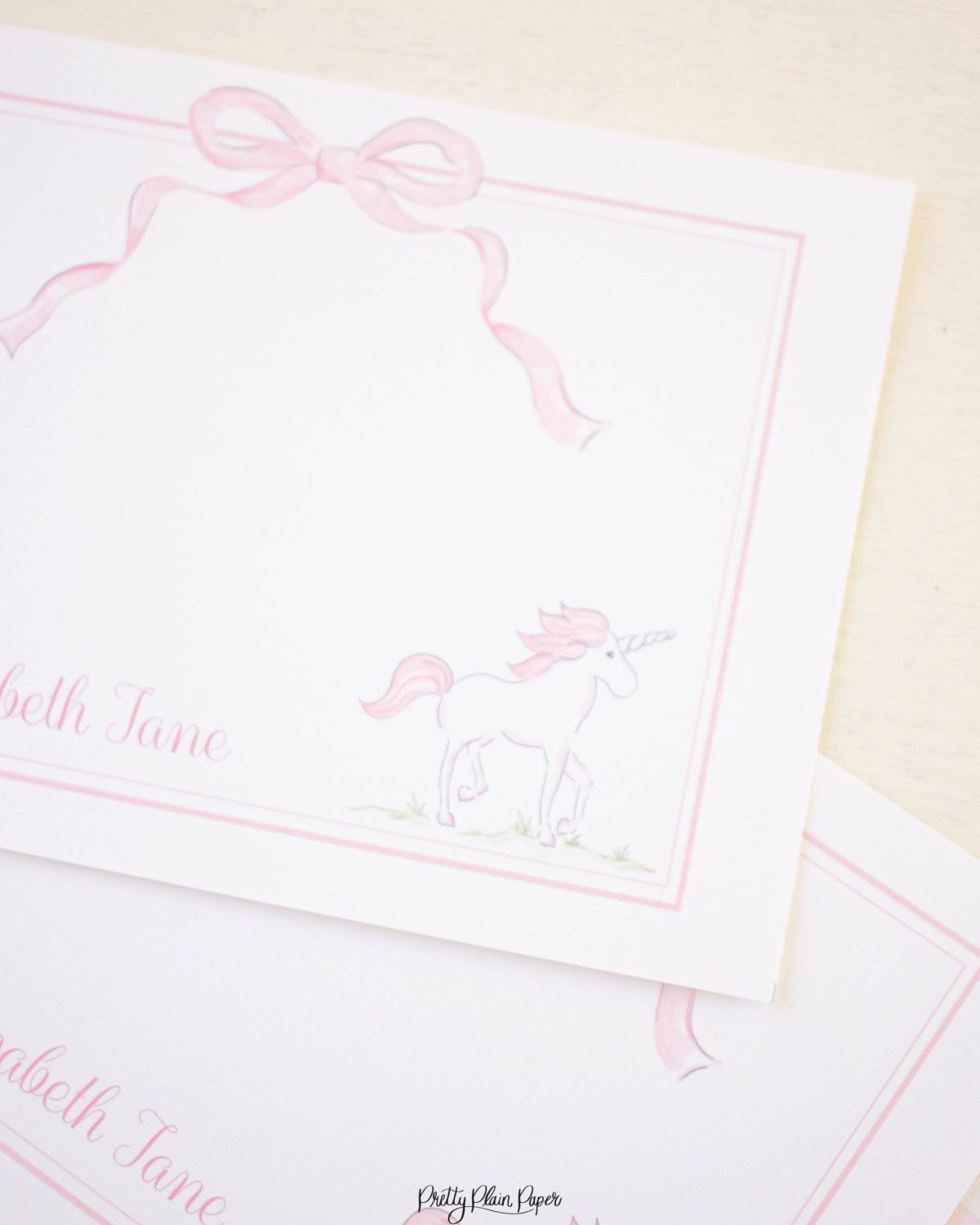 Watercolor Unicorn Thank You Note Card Printable Stationery for a Pink Unicorn Birthday Party by Pretty Plain Paper