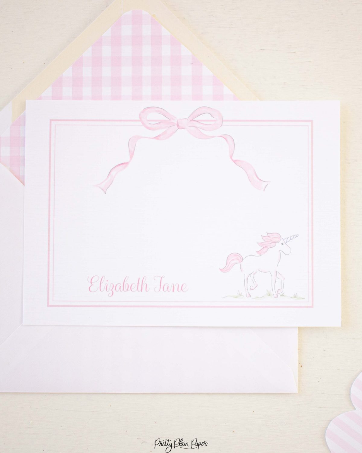 Watercolor Unicorn Thank You Note Card Printable Stationery for a Pink Unicorn Birthday Party by Pretty Plain Paper