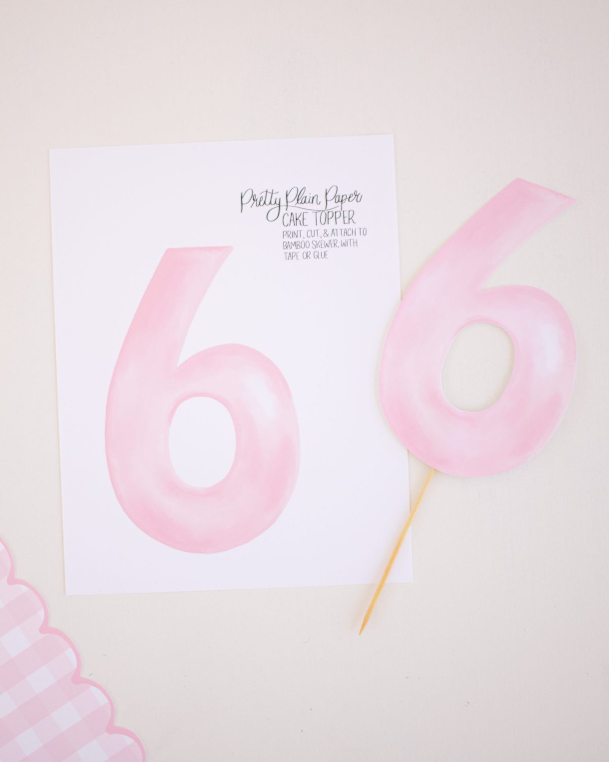 Watercolor Pink 6 Cake Topper by Pretty Plain Paper for a Sixth Birthday Party