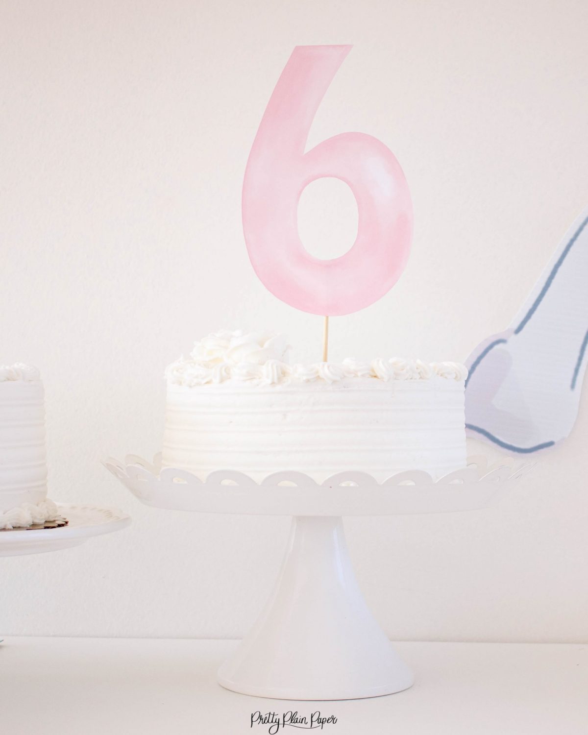 Watercolor Pink 6 Cake Topper by Pretty Plain Paper for a Sixth Birthday Party