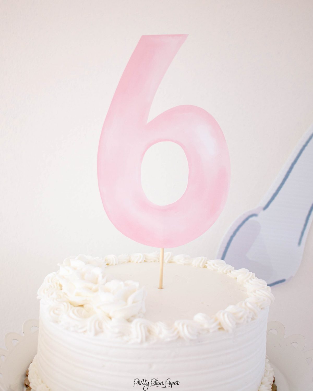 Watercolor Pink 6 Cake Topper by Pretty Plain Paper for a Sixth Birthday Party