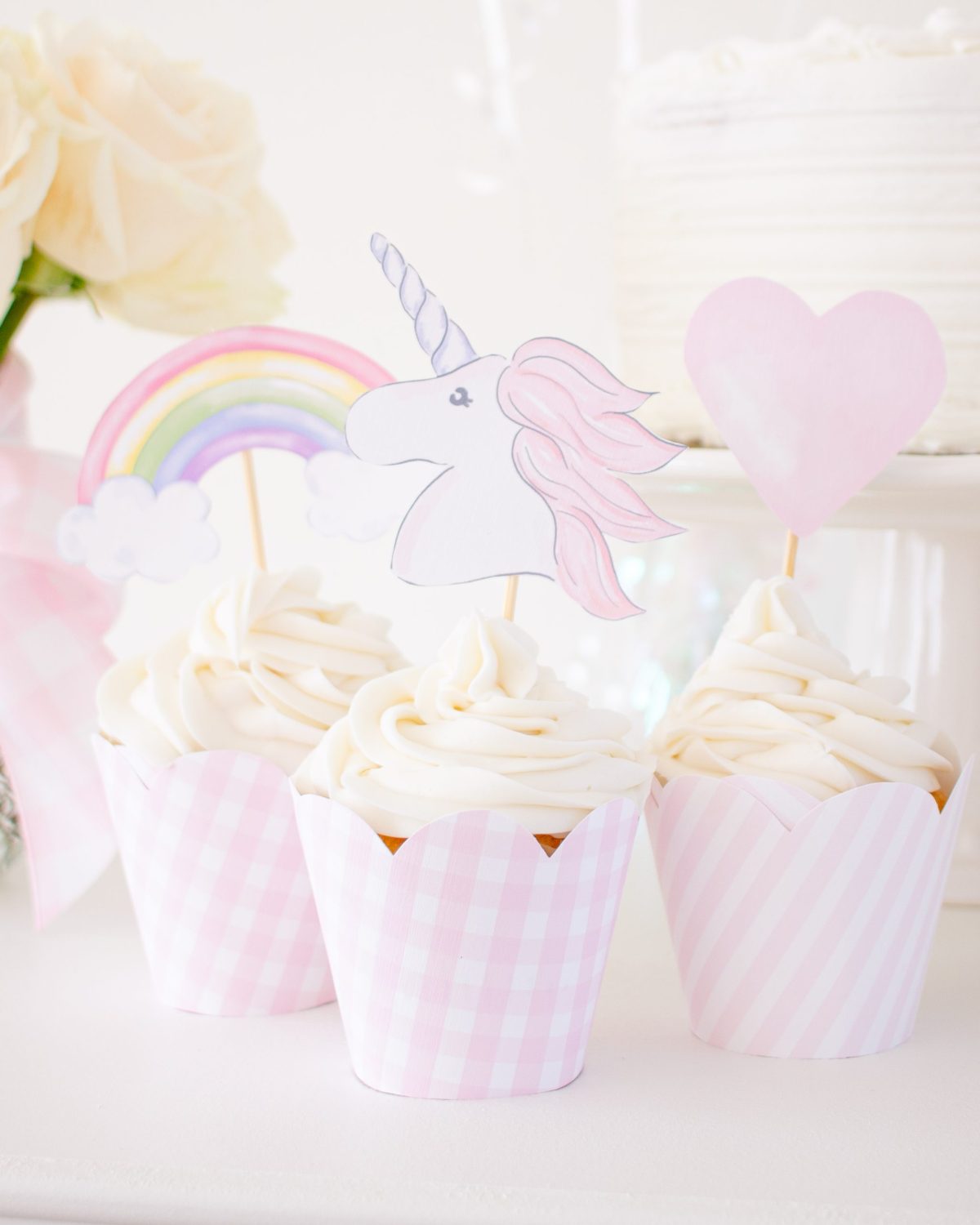 Pink Gingham Cupcake Wrappers and Pink Stripe Cupcake Wrappers with Scallop Edge by Pretty Plain Paper