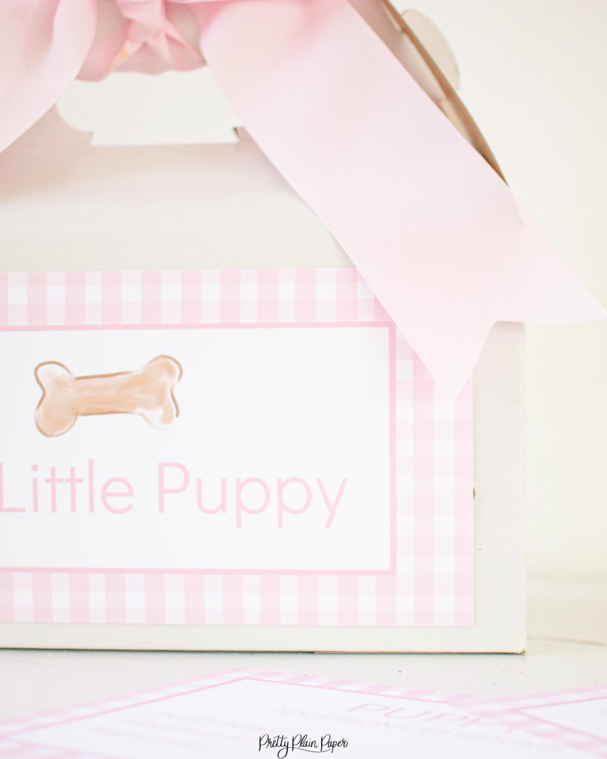 Adopt a Puppy Printable Adoption Boxes Labels for a Pink Puppy Party Favor or Party Activity by Pretty Plain Paper; A Watercolor Pink Puppy Party Set