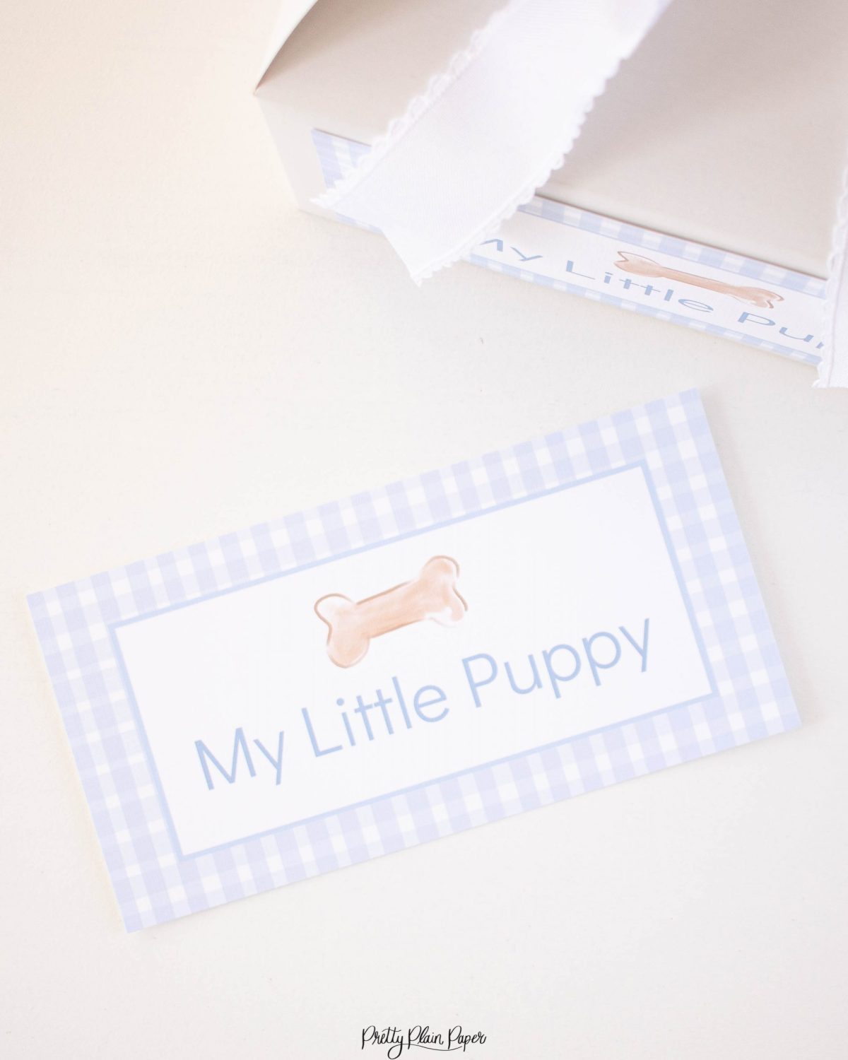 Adopt a Puppy Printable Adoption Boxes Labels for a Blue Puppy Party Favor or Party Activity by Pretty Plain Paper; A Watercolor Snips and Snails and Puppy Dog Tails Party Set
