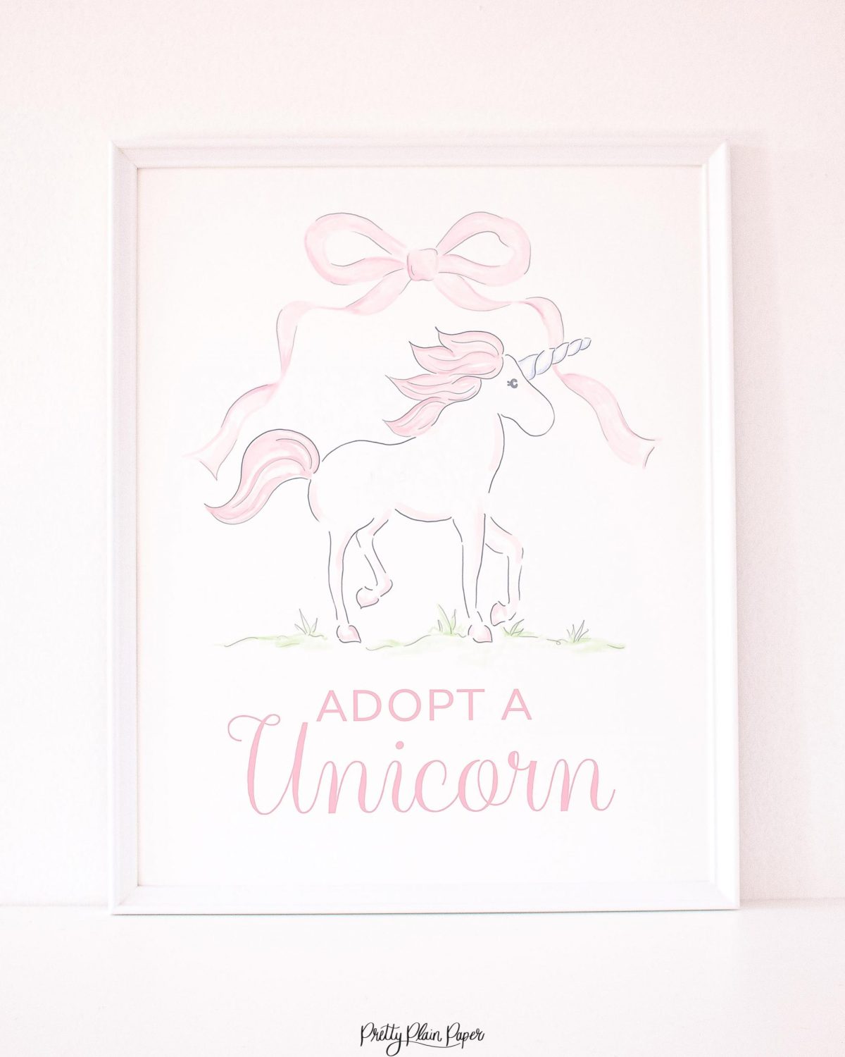 Adopt a Unicorn Sign for a Unicorn Party Favor or Party Activity by Pretty Plain Paper; A Watercolor Unicorn Party Set