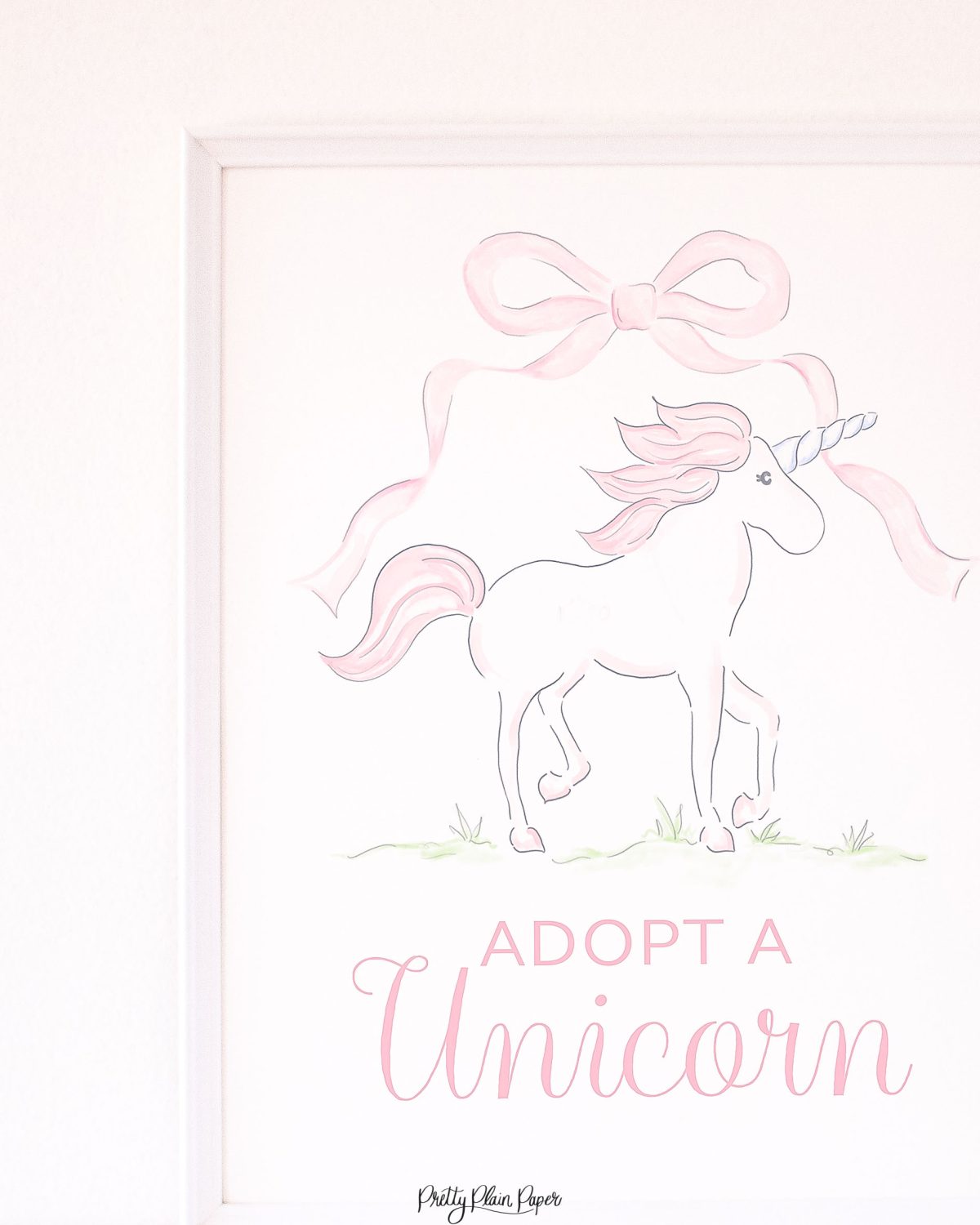 Adopt a Unicorn Sign for a Unicorn Party Favor or Party Activity by Pretty Plain Paper; A Watercolor Unicorn Party Set