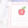 Pink Gingham Back to School Watercolor Apple Gift Tag Printable by Pretty Plain Paper for a Happy First Day of School Gift