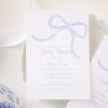 Watercolor Simple Blue Bow Baby Shower Invitation by Pretty Plain Paper for a Simple Bow Baby Shower