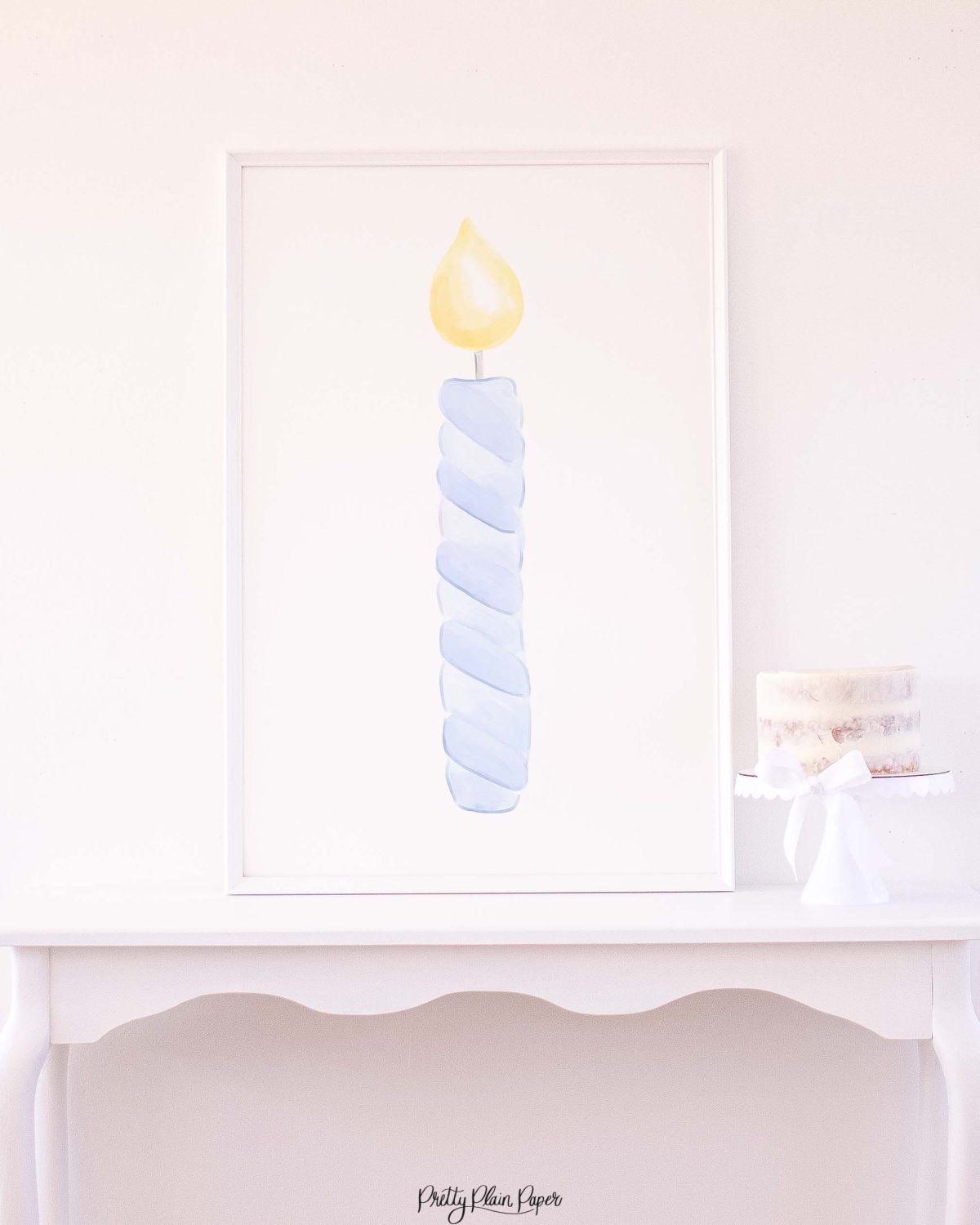 Watercolor Blue Candle Backdrop for a Blue and White Birthday by Pretty Plain Paper