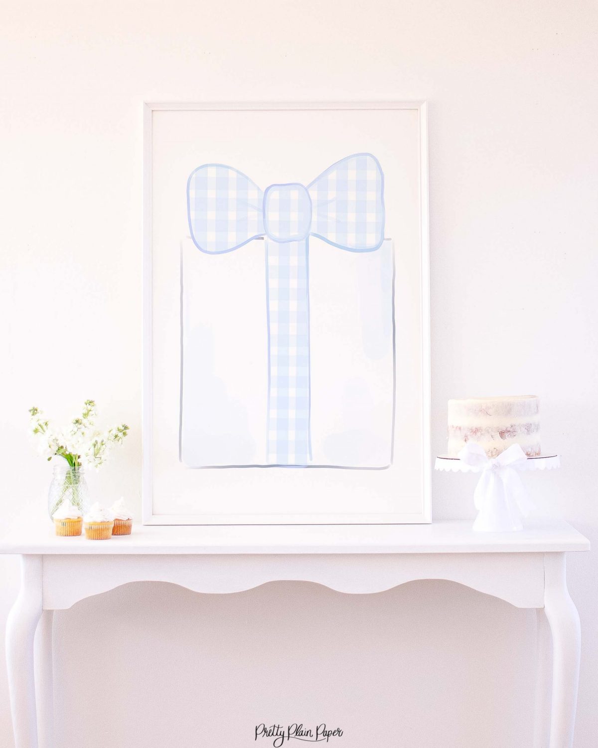 Watercolor Blue Gingham Gift Backdrop for a Blue and White Gingham Birthday by Pretty Plain Paper