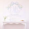 Monogram Blue Floral Crest Backdrop by Pretty Plain Paper for a Traditional Monogram Floral Crest Birthday Party or Baby Shower