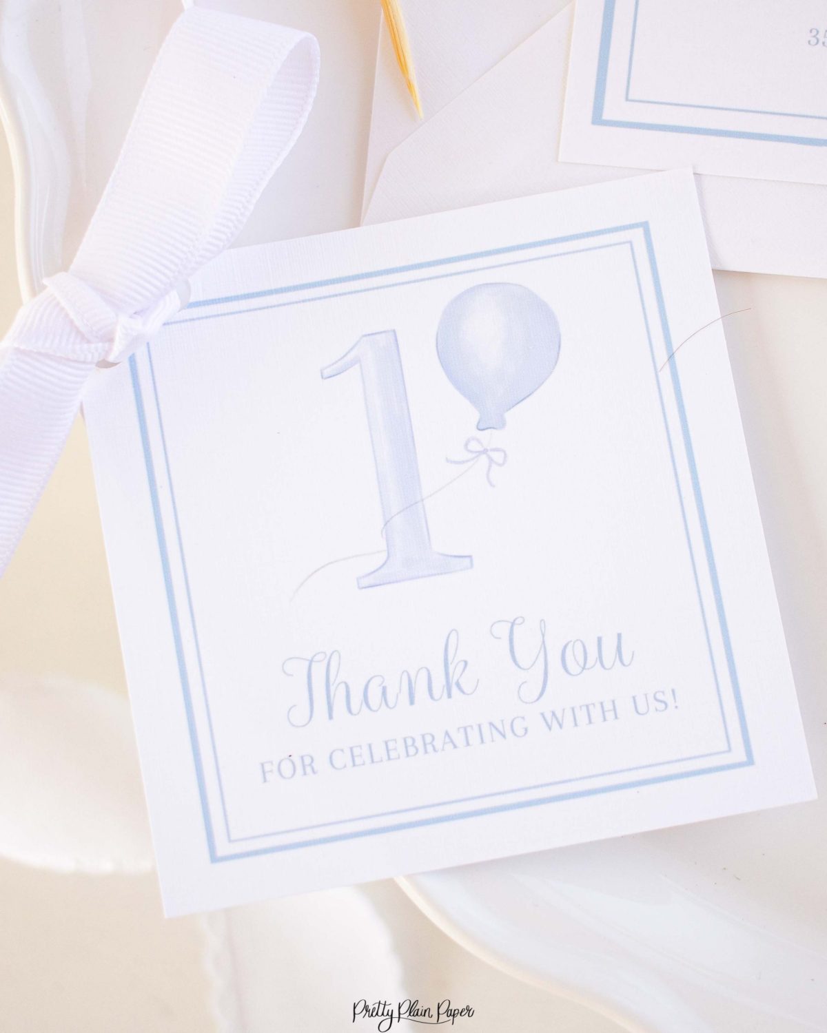 Watercolor ONE Birthday Favor Tag by Pretty Plain Paper for a Simple, Classic, Traditional First Birthday Party for a Boy
