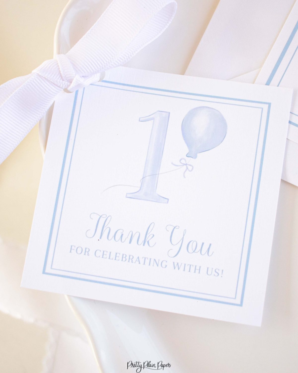 Watercolor ONE Birthday Favor Tag by Pretty Plain Paper for a Simple, Classic, Traditional First Birthday Party for a Boy