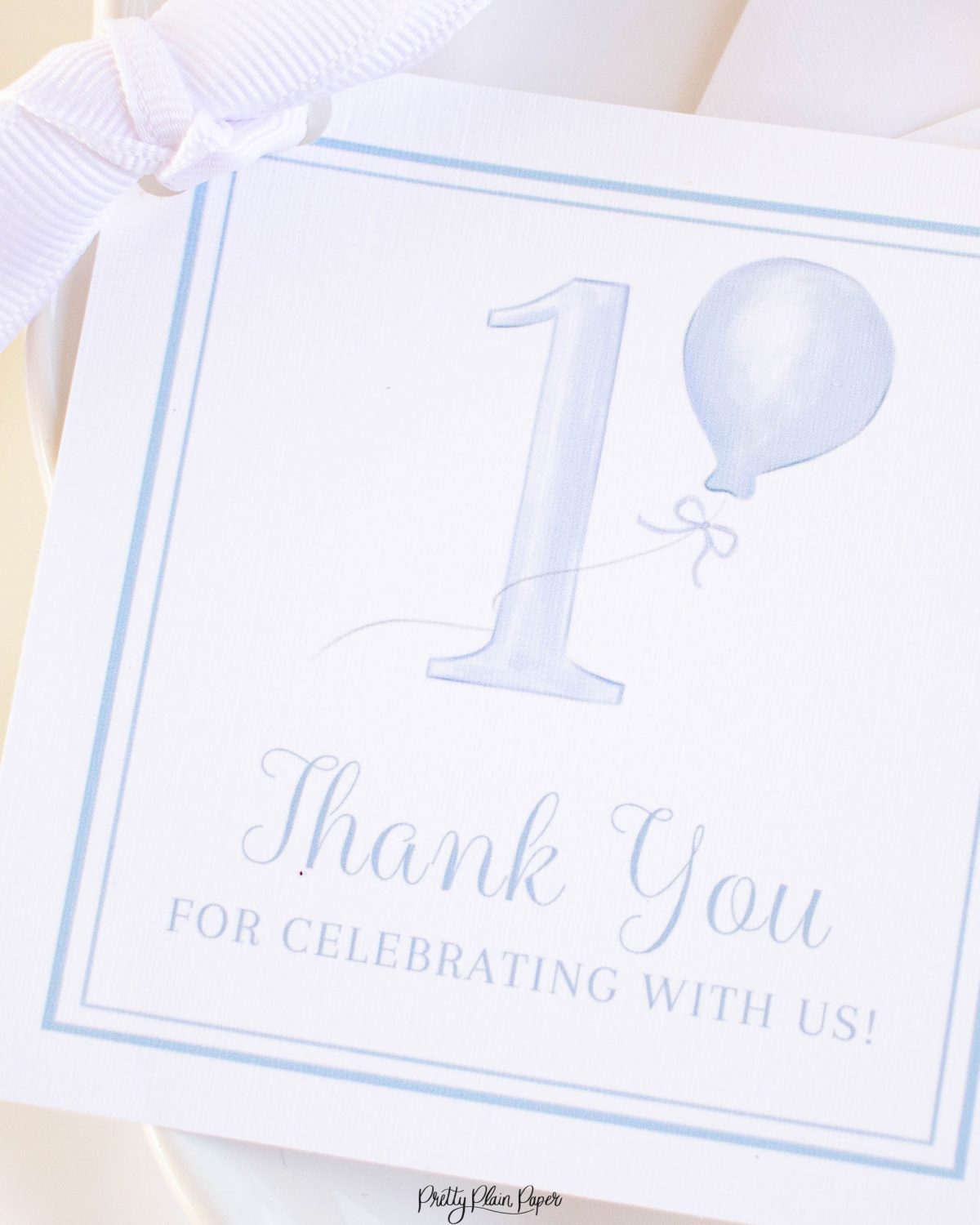 Watercolor ONE Birthday Favor Tag by Pretty Plain Paper for a Simple, Classic, Traditional First Birthday Party for a Boy