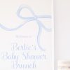 Watercolor Blue Bow Party Welcome Sign by Pretty Plain Paper for a Blue Bow Birthday, Blue Bow Baby Shower, or Blue Bow Bridal Shower