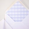 Watercolor Blue Gingham Envelope Liner by Pretty Plain Paper for a Simple, Classic, Traditional First Birthday Party for a Boy