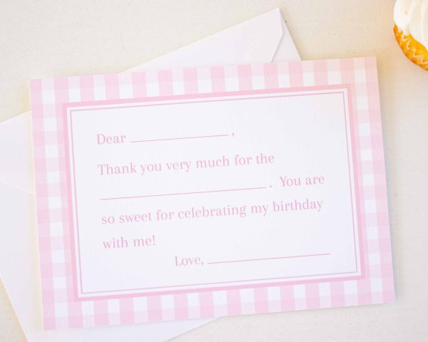 Pink Gingham Fill-in the Blank Thank You Card for Kids by Pretty Plain Paper