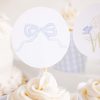 Monogram Crest, Blue Floral and Blue Bow Cupcake Wrapper Printable by Pretty Plain Paper