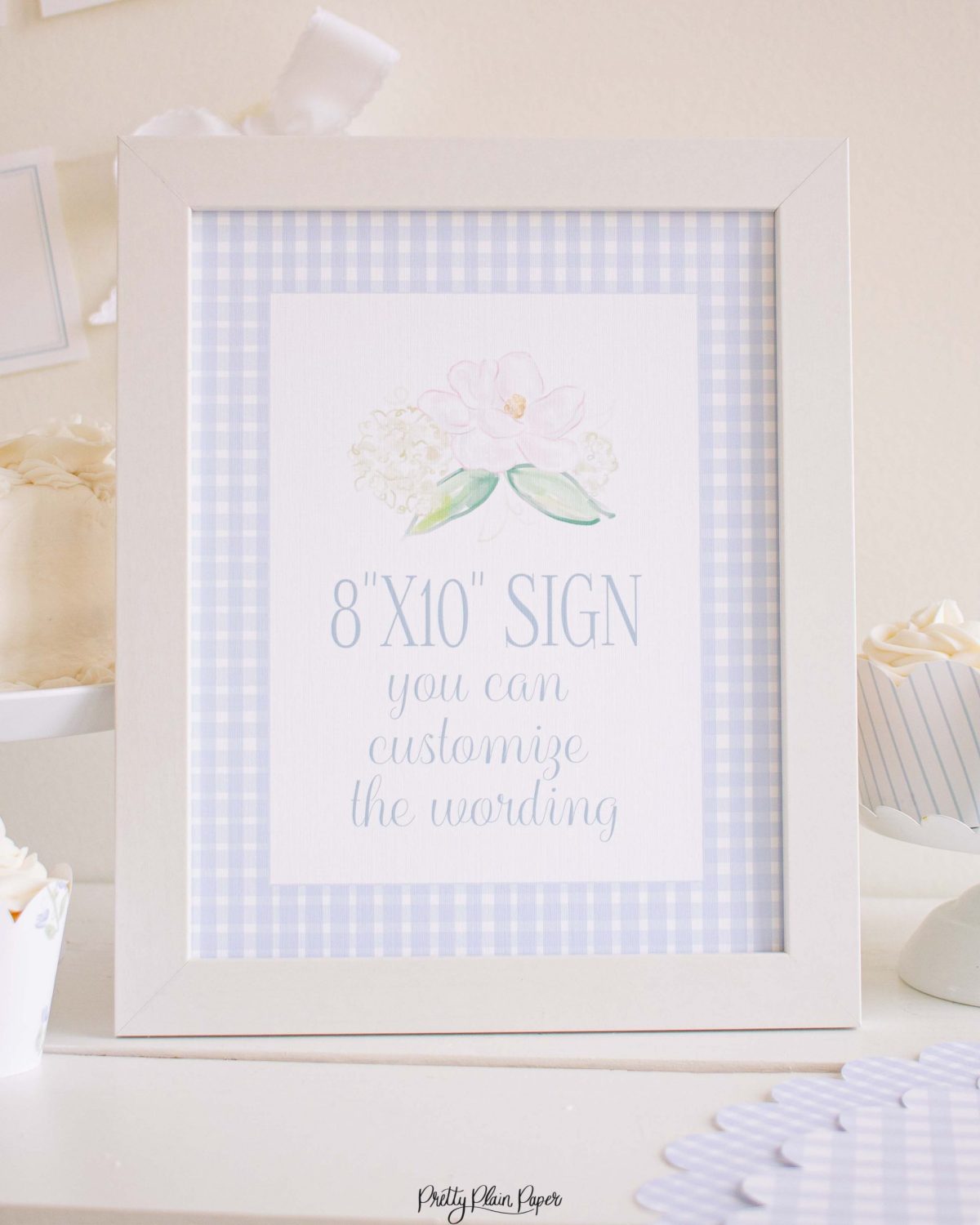 Blue Gingham 8x10 Sign by Pretty Plain Paper for a Blue Gingham Birthday Party, Baby Shower, or Bridal Shower