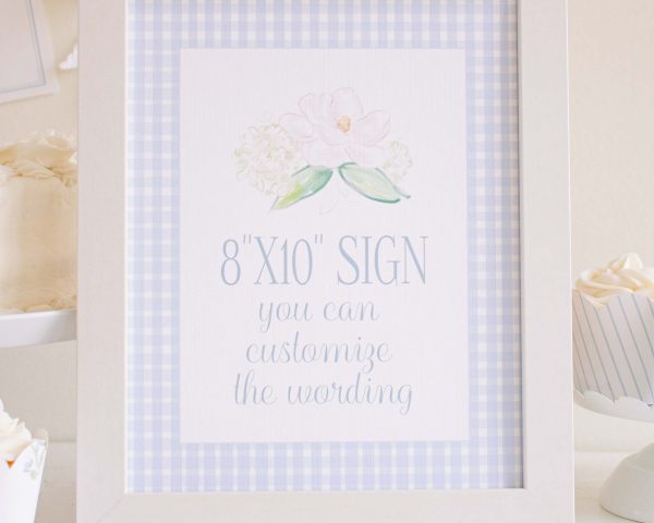 Blue Gingham 8x10 Sign by Pretty Plain Paper for a Blue Gingham Birthday Party, Baby Shower, or Bridal Shower