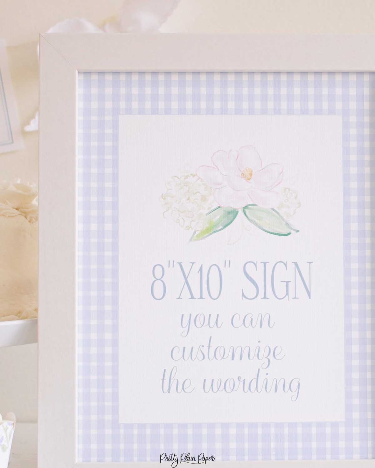 Blue Gingham 8x10 Sign by Pretty Plain Paper for a Blue Gingham Birthday Party, Baby Shower, or Bridal Shower
