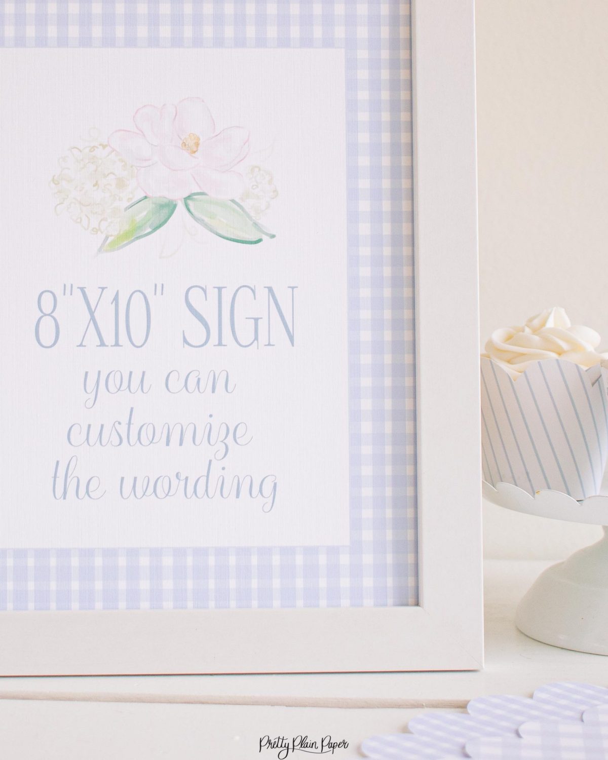Blue Gingham 8x10 Sign by Pretty Plain Paper for a Blue Gingham Birthday Party, Baby Shower, or Bridal Shower