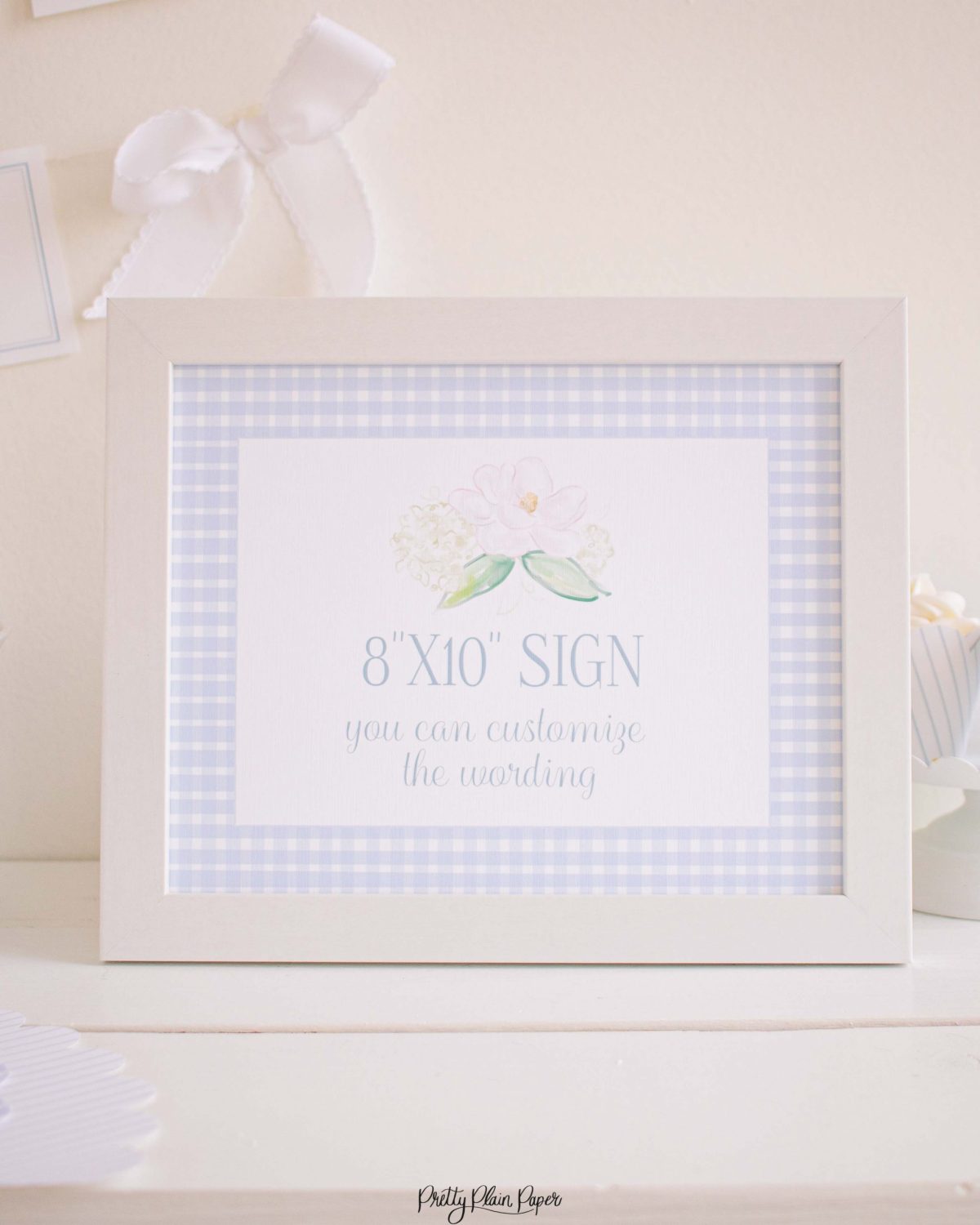 Blue Gingham 8x10 Sign by Pretty Plain Paper for a Blue Gingham Birthday Party, Baby Shower, or Bridal Shower