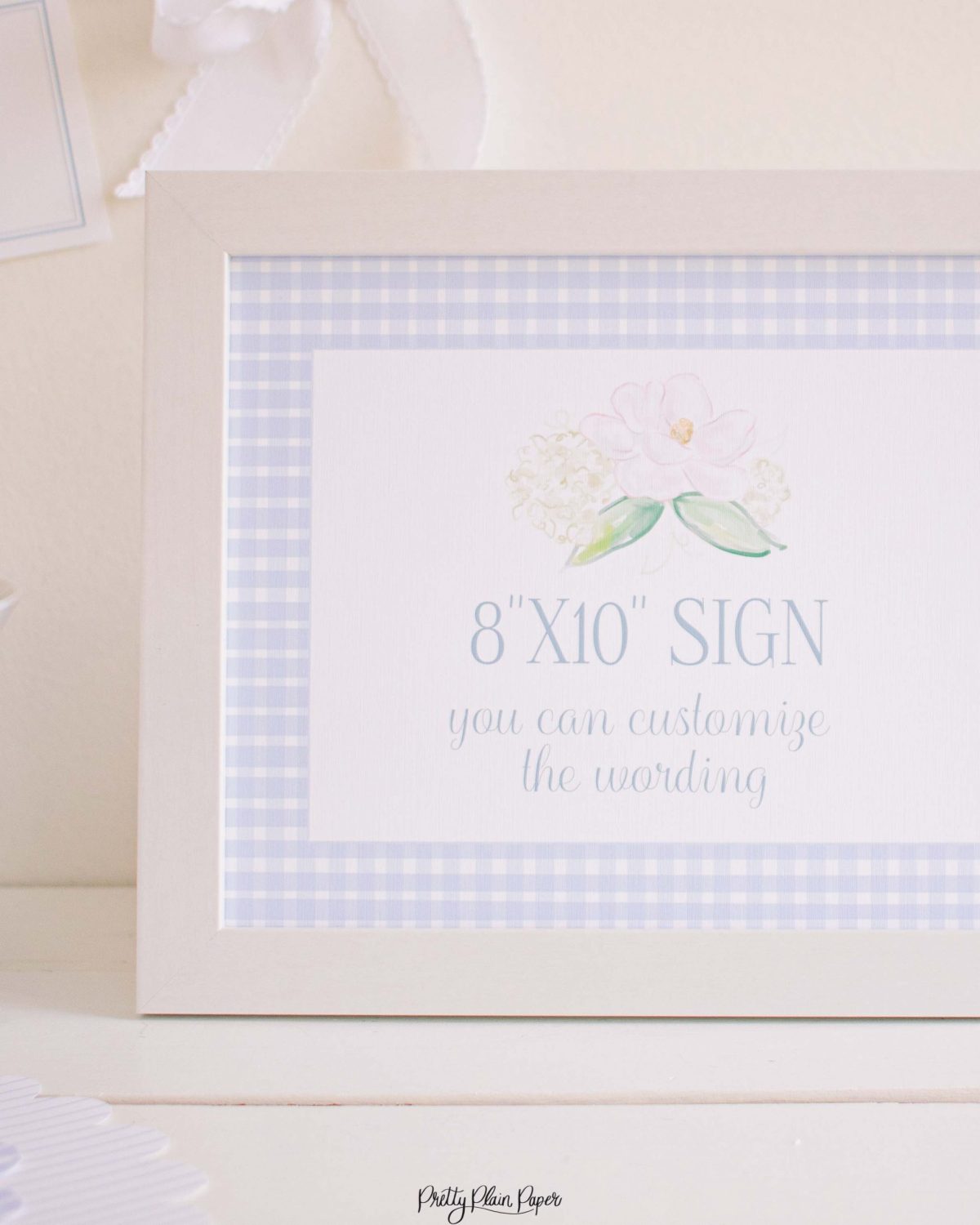 Blue Gingham 8x10 Sign by Pretty Plain Paper for a Blue Gingham Birthday Party, Baby Shower, or Bridal Shower