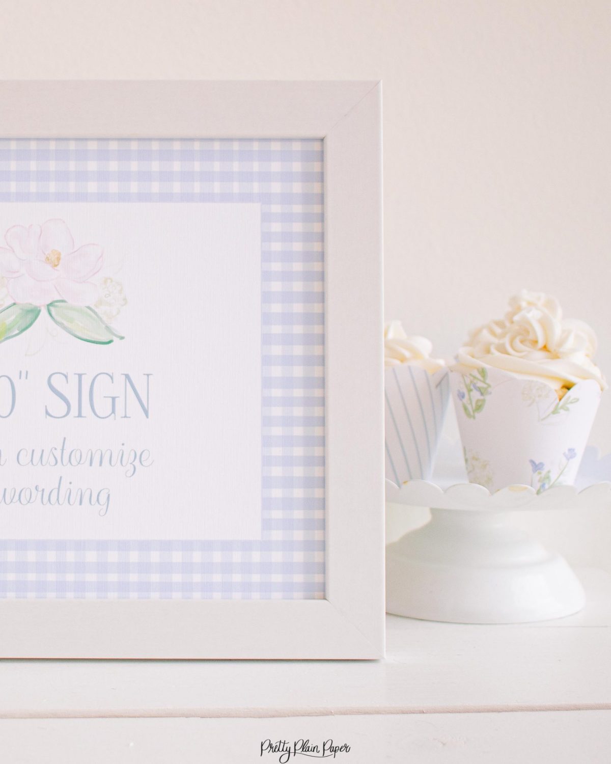 Blue Gingham 8x10 Sign by Pretty Plain Paper for a Blue Gingham Birthday Party, Baby Shower, or Bridal Shower