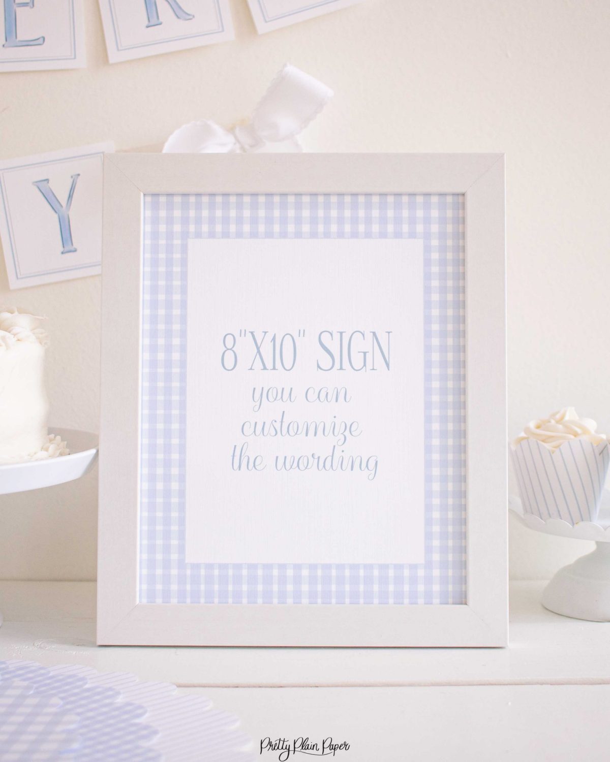 Blue Gingham 8x10 Sign by Pretty Plain Paper for a Blue Gingham Birthday Party, Baby Shower, or Bridal Shower