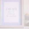 Blue Gingham 8x10 Sign by Pretty Plain Paper for a Blue Gingham Birthday Party, Baby Shower, or Bridal Shower