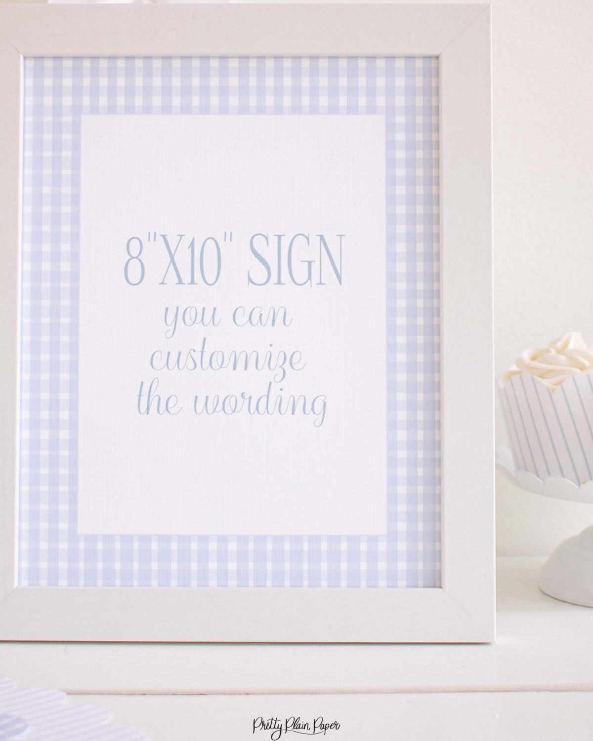 Blue Gingham 8x10 Sign by Pretty Plain Paper for a Blue Gingham Birthday Party, Baby Shower, or Bridal Shower