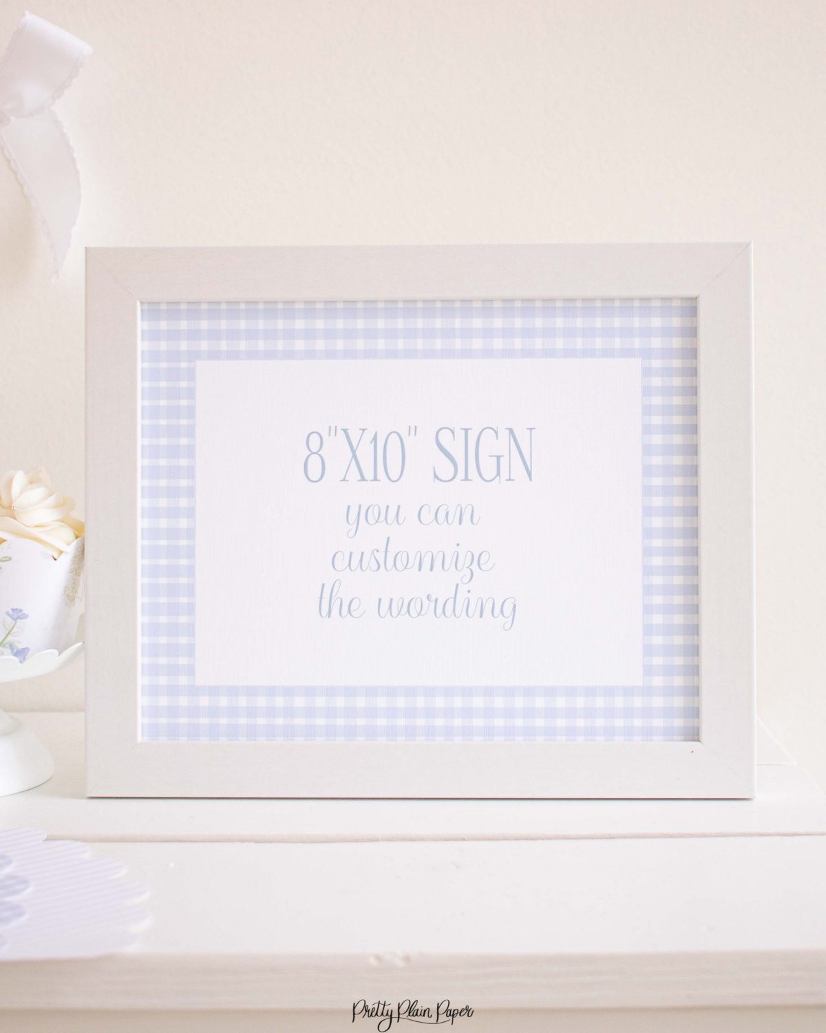 Blue Gingham 8x10 Sign by Pretty Plain Paper for a Blue Gingham Birthday Party, Baby Shower, or Bridal Shower
